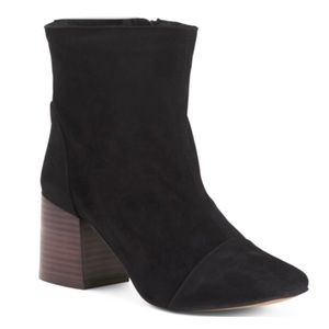 ERAM suede block heel square toe black booties women Size 38/ 7.5US